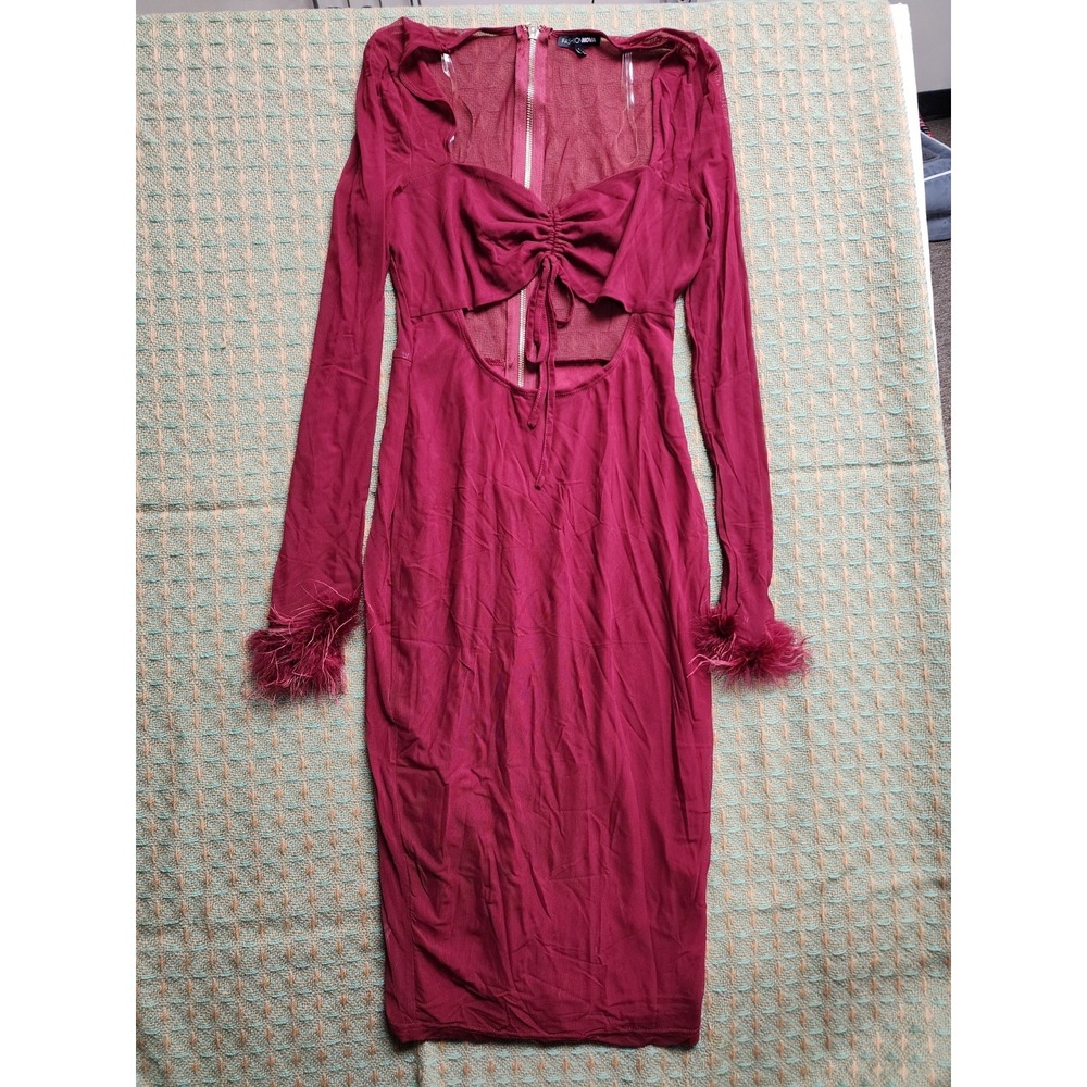 FEATHER CUFF MIDI CUT OUT DRESS Fashion Nova Size Large